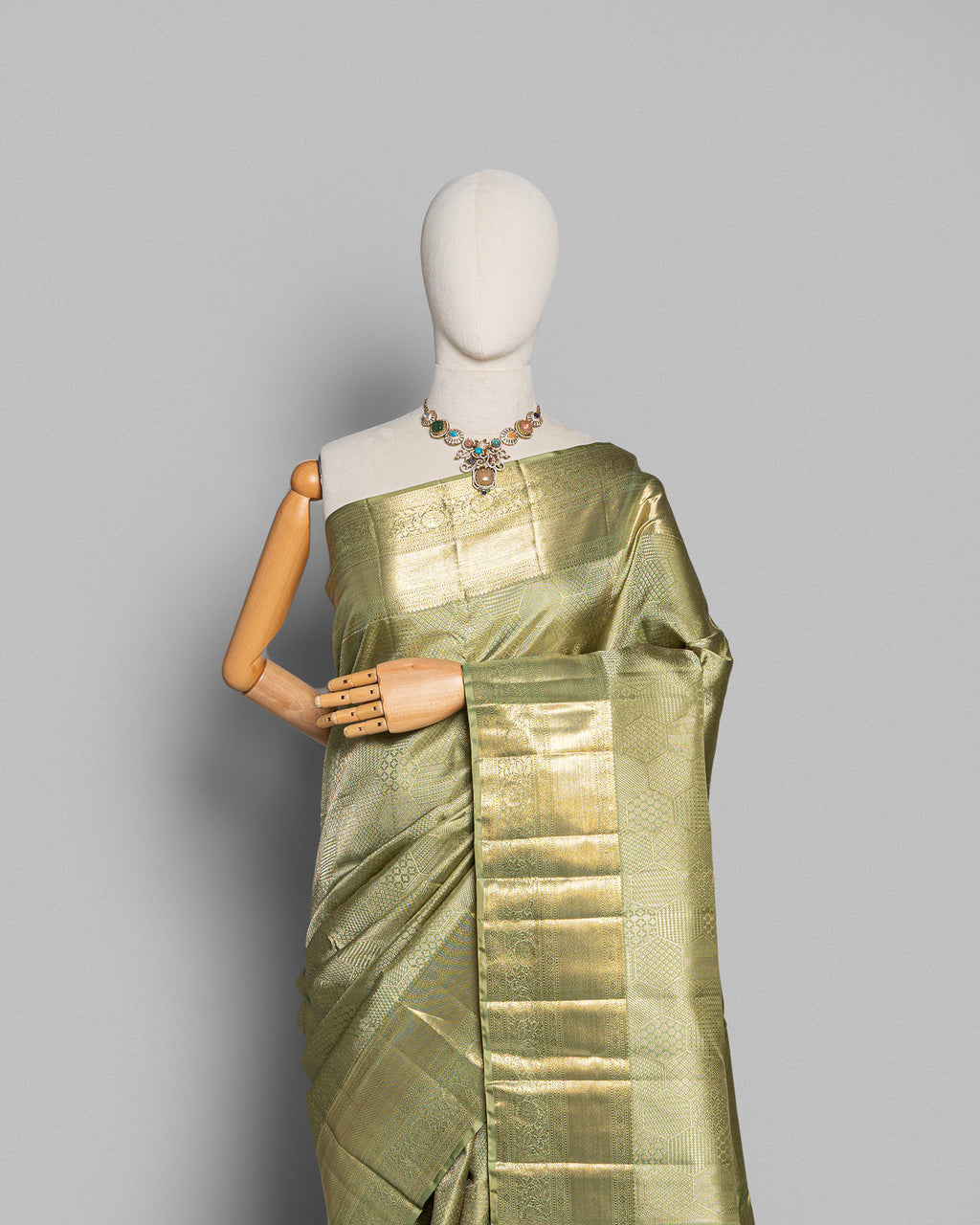 PASTEL GREEN KANJEEVARAM SILK SAREE WITH DOUBLE BORDER
