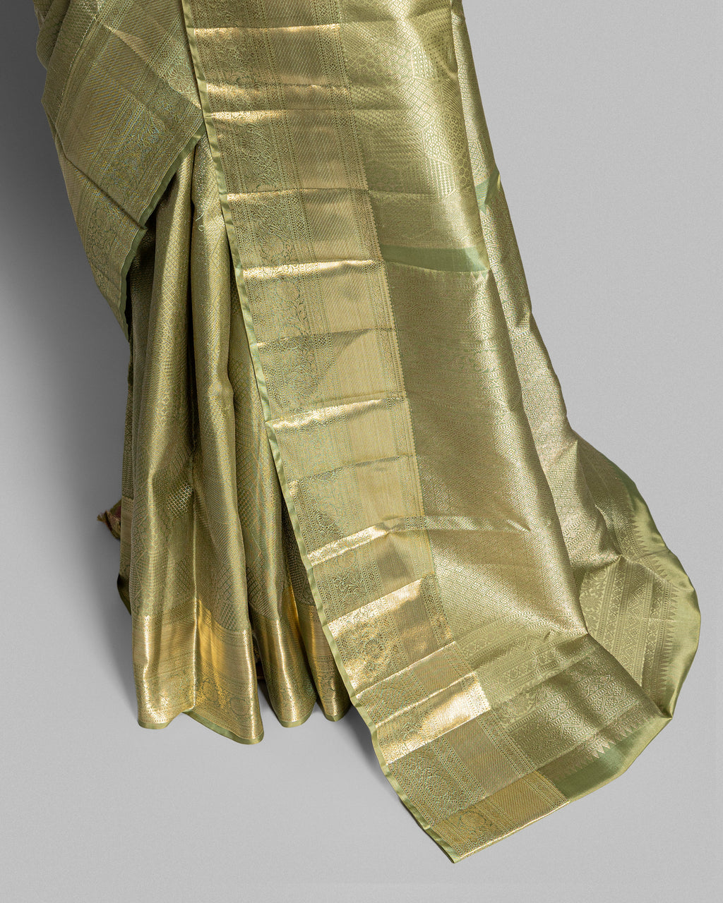 PASTEL GREEN KANJEEVARAM SILK SAREE WITH DOUBLE BORDER