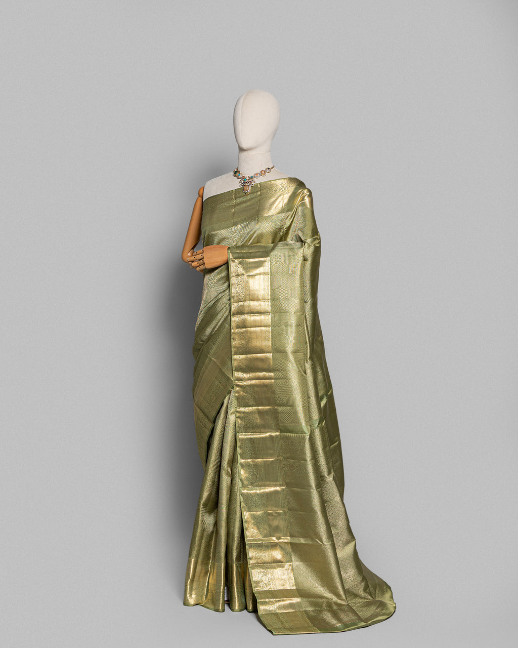 PASTEL GREEN KANJEEVARAM SILK SAREE WITH DOUBLE BORDER