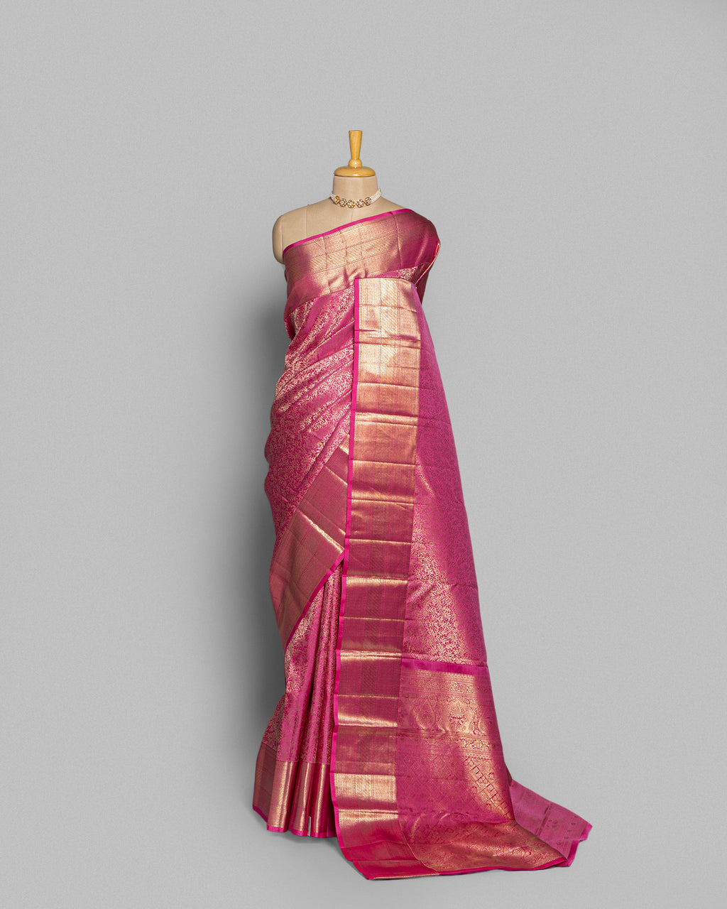 FUCHSIA KANJEEVARAM SILK SAREE WITH JAAL WEAVING