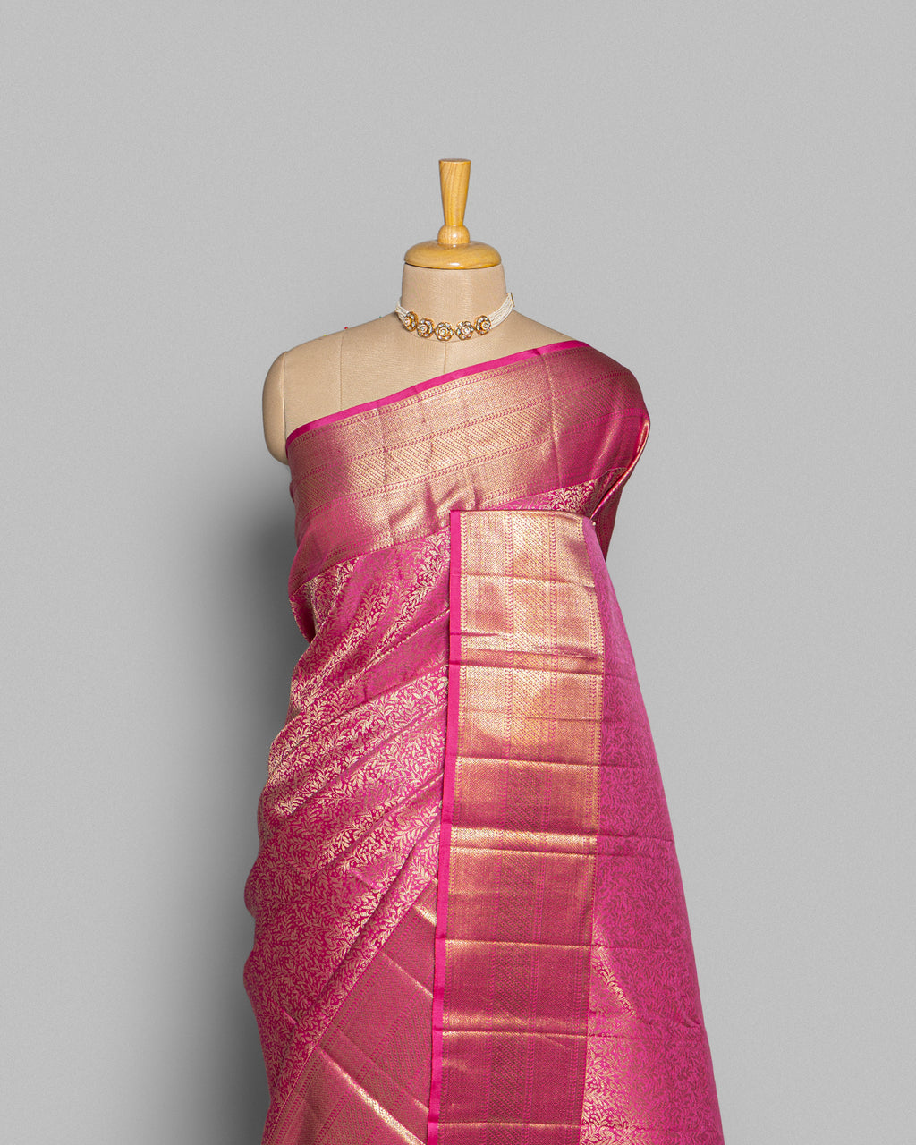 FUCHSIA KANJEEVARAM SILK SAREE WITH JAAL WEAVING