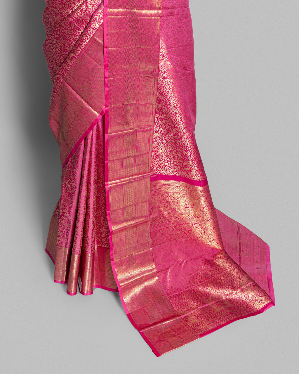 FUCHSIA KANJEEVARAM SILK SAREE WITH JAAL WEAVING
