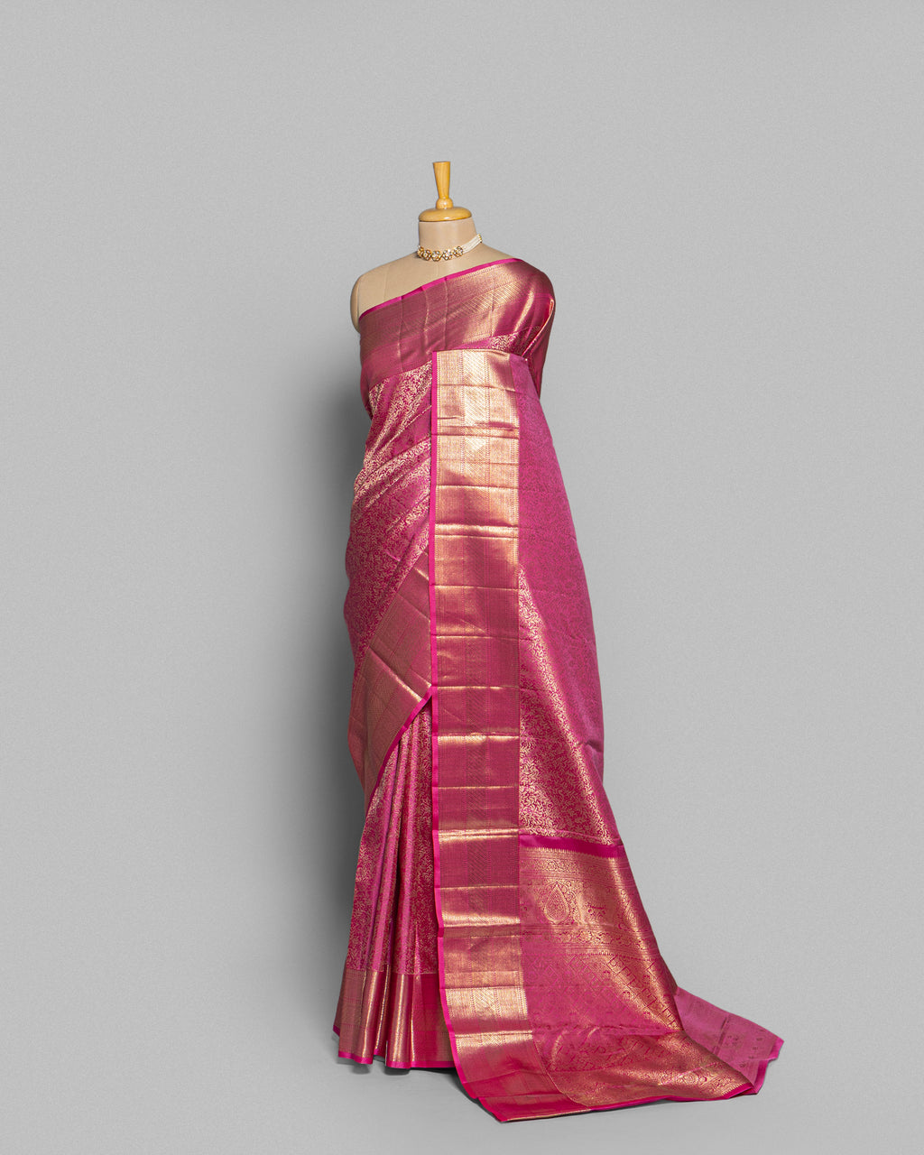 FUCHSIA KANJEEVARAM SILK SAREE WITH JAAL WEAVING