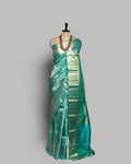 CYAN BLUE KANJEEVARAM SILK SAREE WITH DOUBLE BORDER