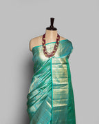 CYAN BLUE KANJEEVARAM SILK SAREE WITH DOUBLE BORDER