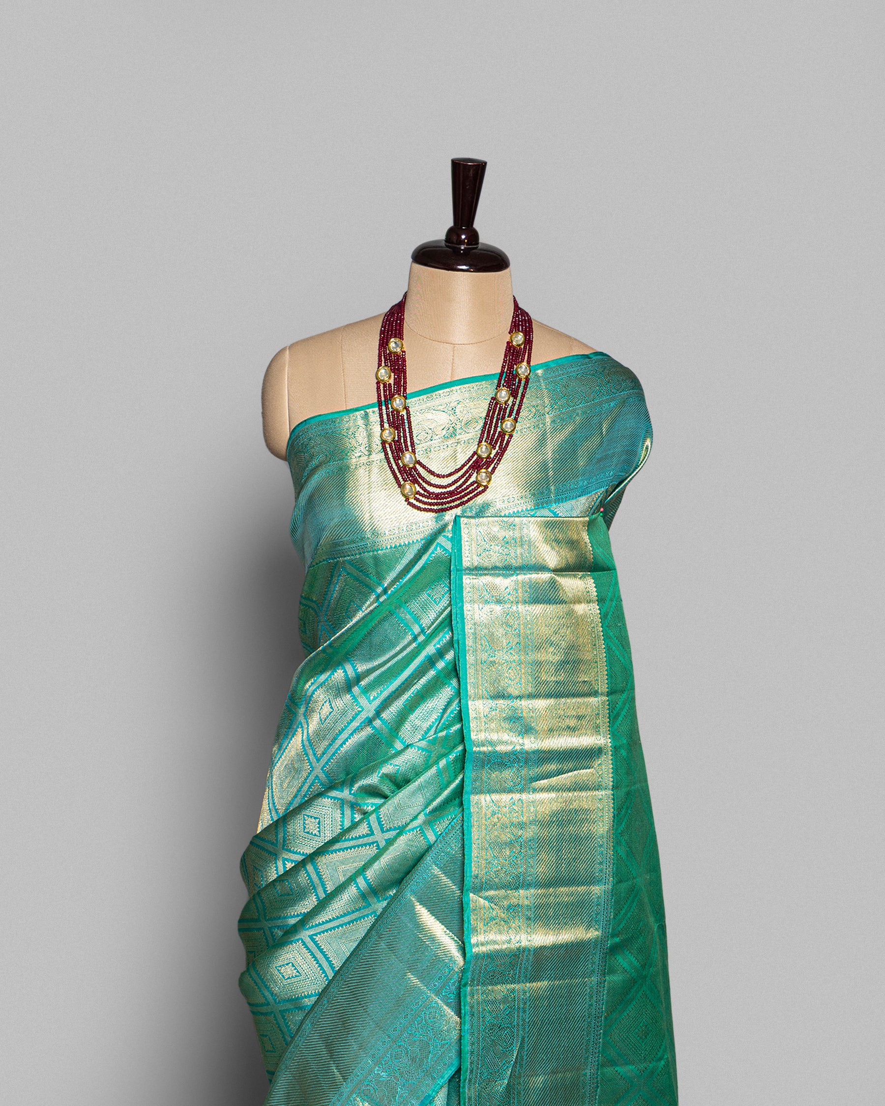 CYAN BLUE KANJEEVARAM SILK SAREE WITH DOUBLE BORDER