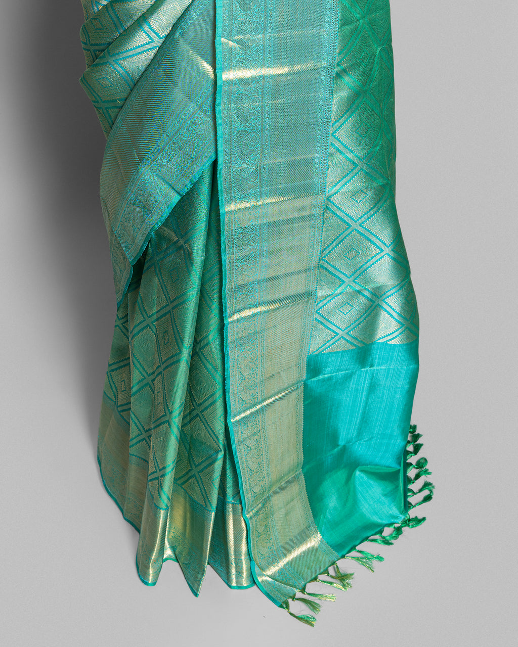 CYAN BLUE KANJEEVARAM SILK SAREE WITH DOUBLE BORDER