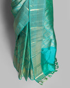 CYAN BLUE KANJEEVARAM SILK SAREE WITH DOUBLE BORDER
