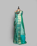 CYAN BLUE KANJEEVARAM SILK SAREE WITH DOUBLE BORDER