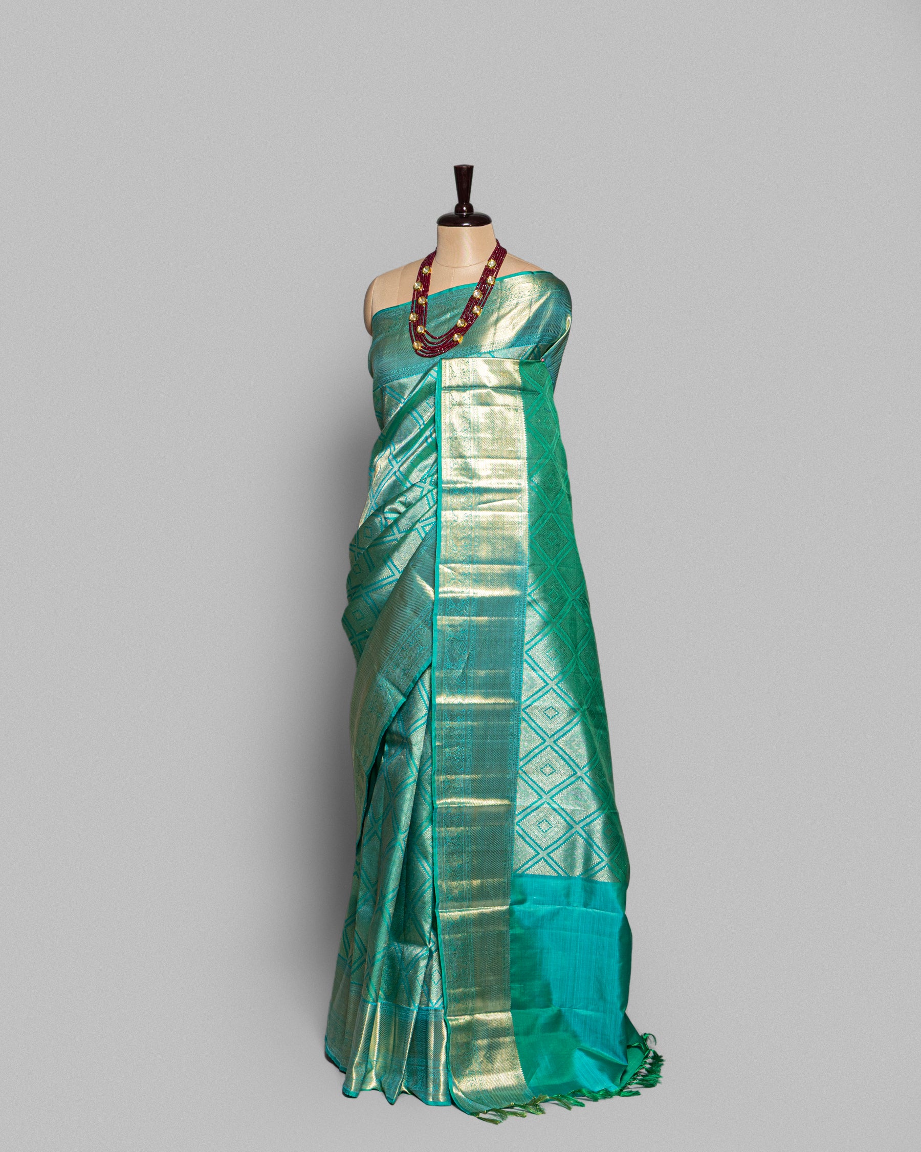 CYAN BLUE KANJEEVARAM SILK SAREE WITH DOUBLE BORDER