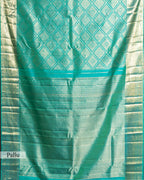 CYAN BLUE KANJEEVARAM SILK SAREE WITH DOUBLE BORDER