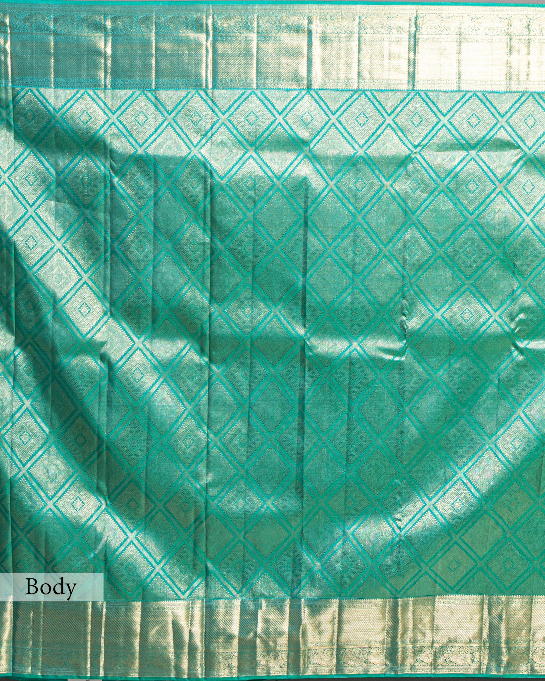 CYAN BLUE KANJEEVARAM SILK SAREE WITH DOUBLE BORDER
