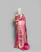 CARNATION KANJEEVARAM SILK SAREE WITH LAGDI-PATTA BORDER