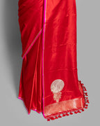SCARLET MASHRU SILK SAREE WITH HANDWOVEN ZARI