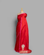 SCARLET MASHRU SILK SAREE WITH HANDWOVEN ZARI