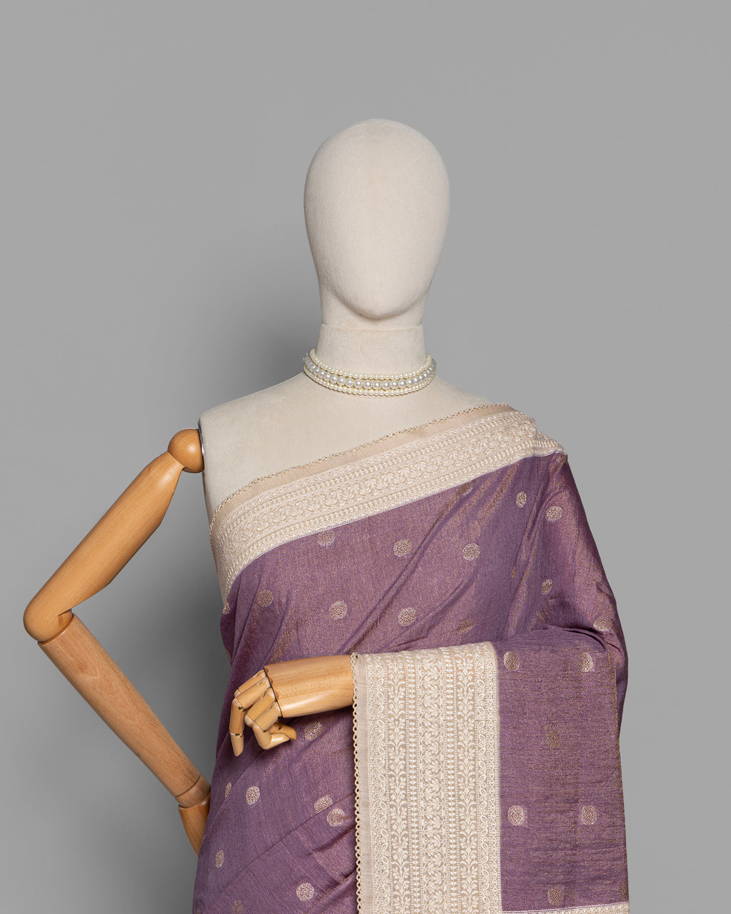DUSTY MAUVE RESHAM THREAD WORK TUSSAR SILK SAREE