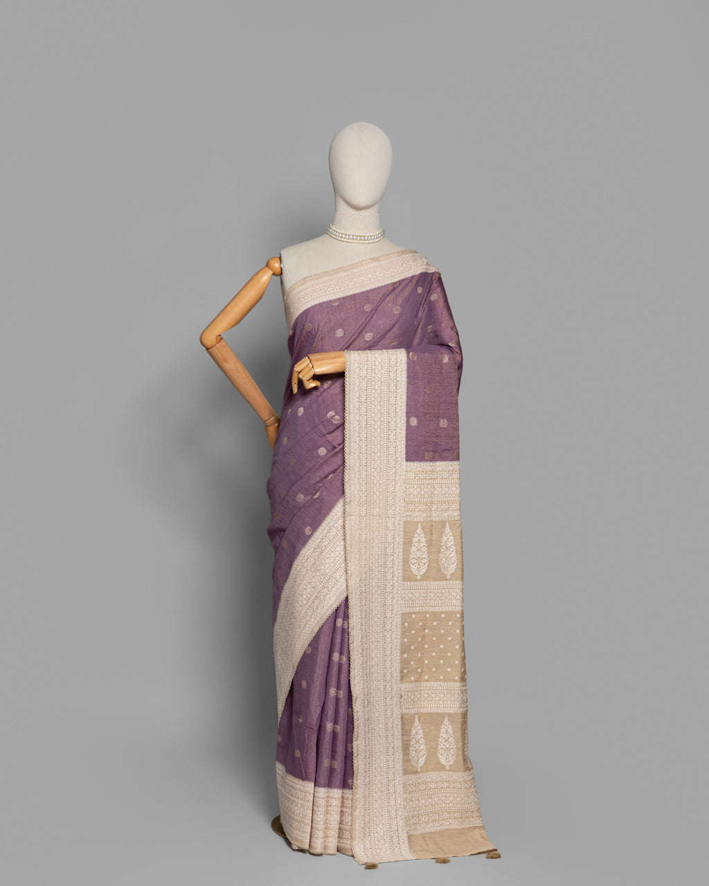 DUSTY MAUVE RESHAM THREAD WORK TUSSAR SILK SAREE