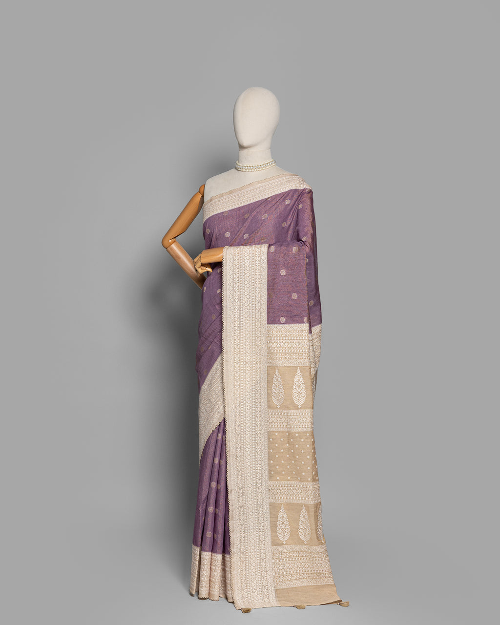 DUSTY MAUVE RESHAM THREAD WORK TUSSAR SILK SAREE