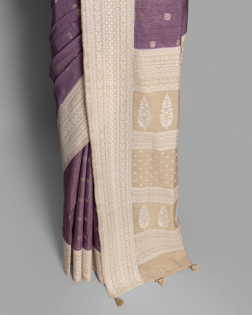 DUSTY MAUVE RESHAM THREAD WORK TUSSAR SILK SAREE