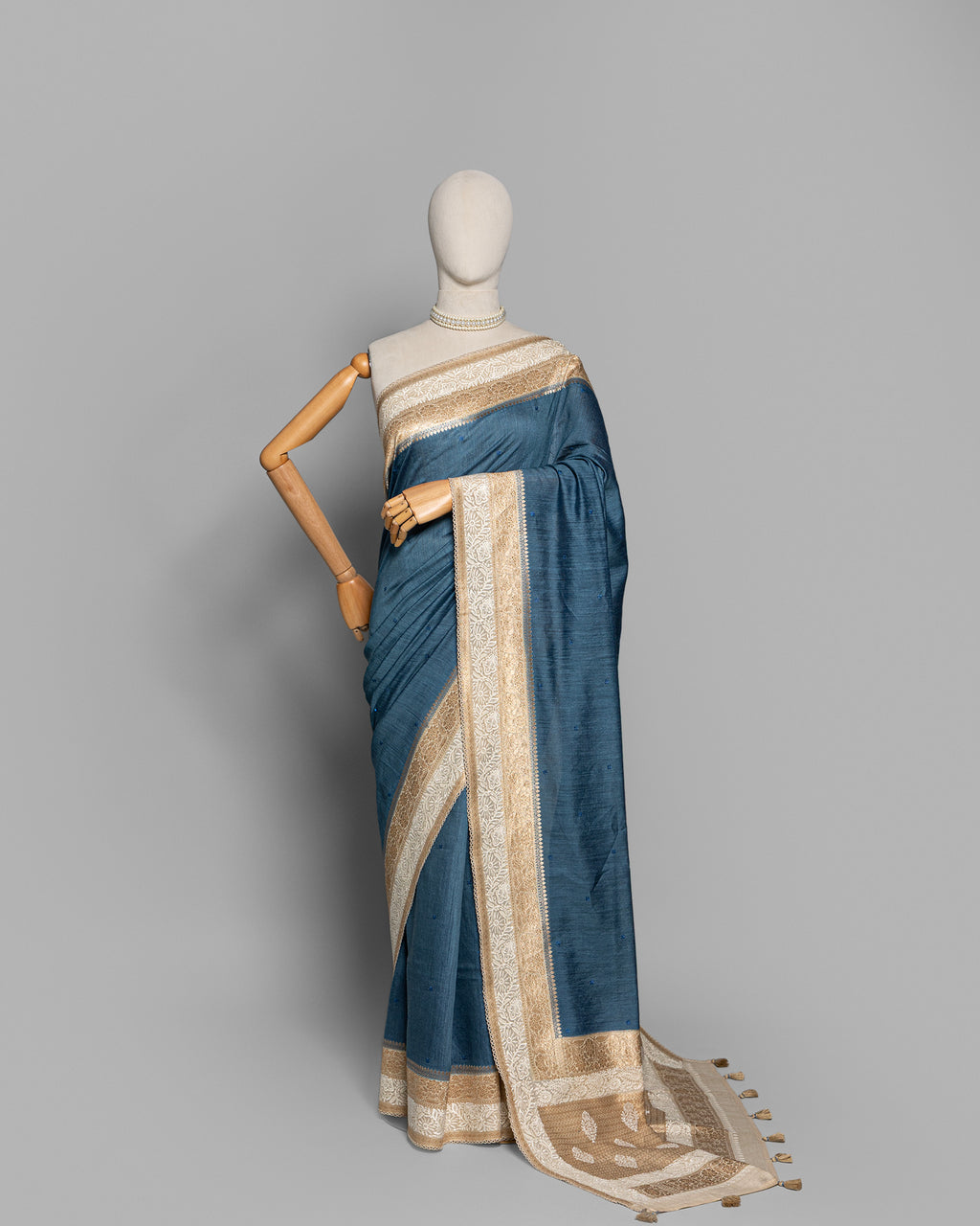 MIST BLUE HANDLOOM TUSSAR SILK SAREE