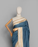 MIST BLUE HANDLOOM TUSSAR SILK SAREE