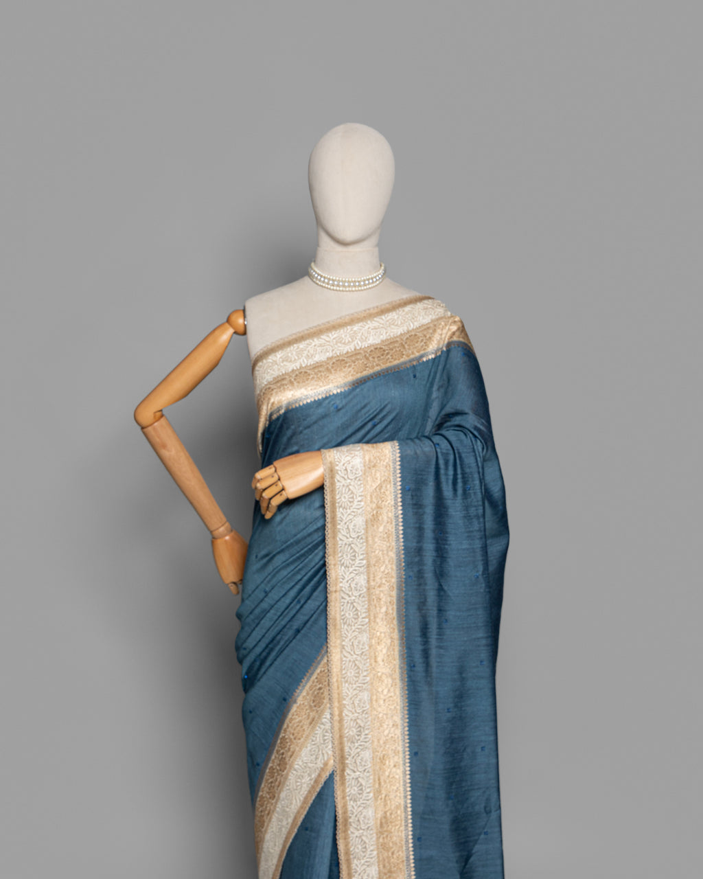 MIST BLUE HANDLOOM TUSSAR SILK SAREE