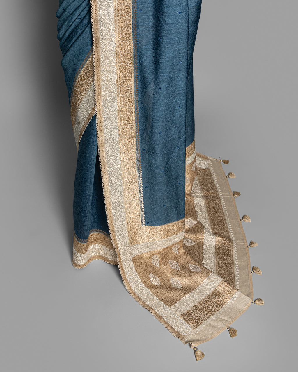 MIST BLUE HANDLOOM TUSSAR SILK SAREE