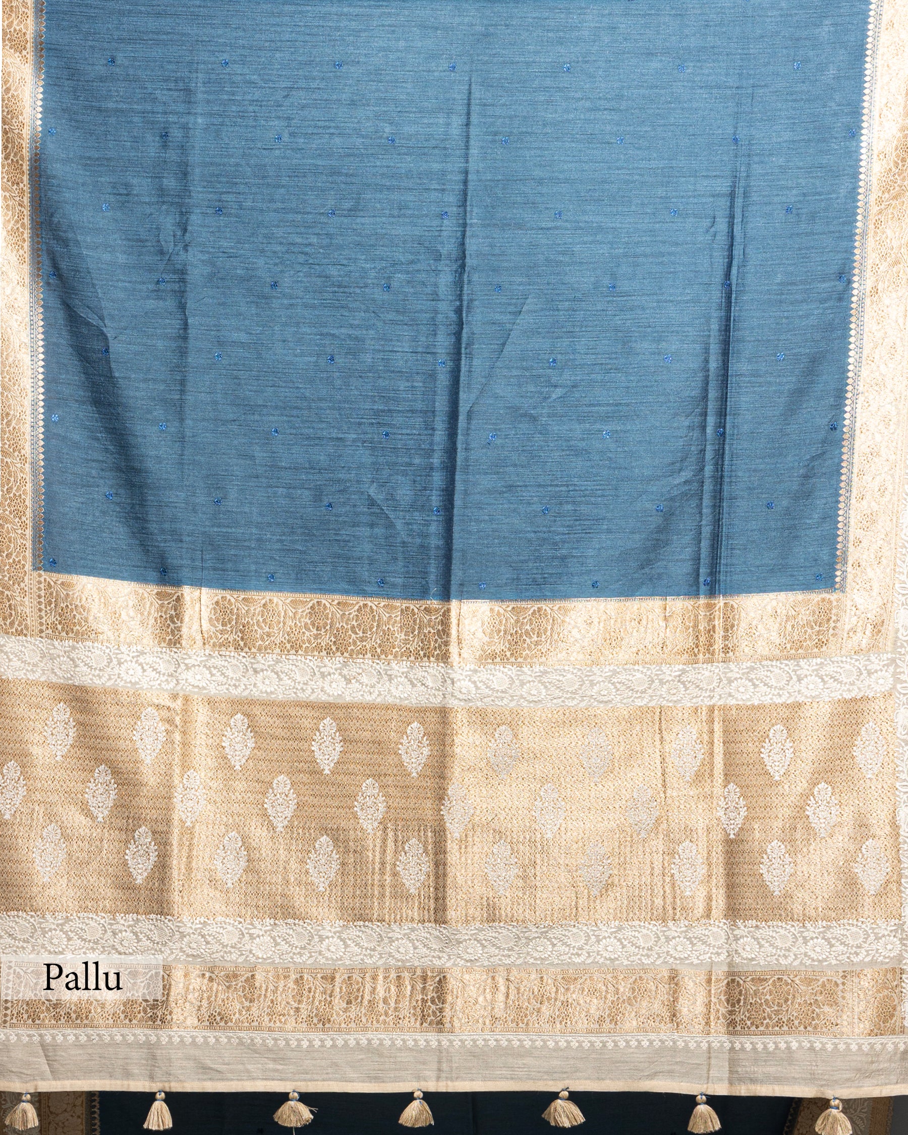 MIST BLUE HANDLOOM TUSSAR SILK SAREE