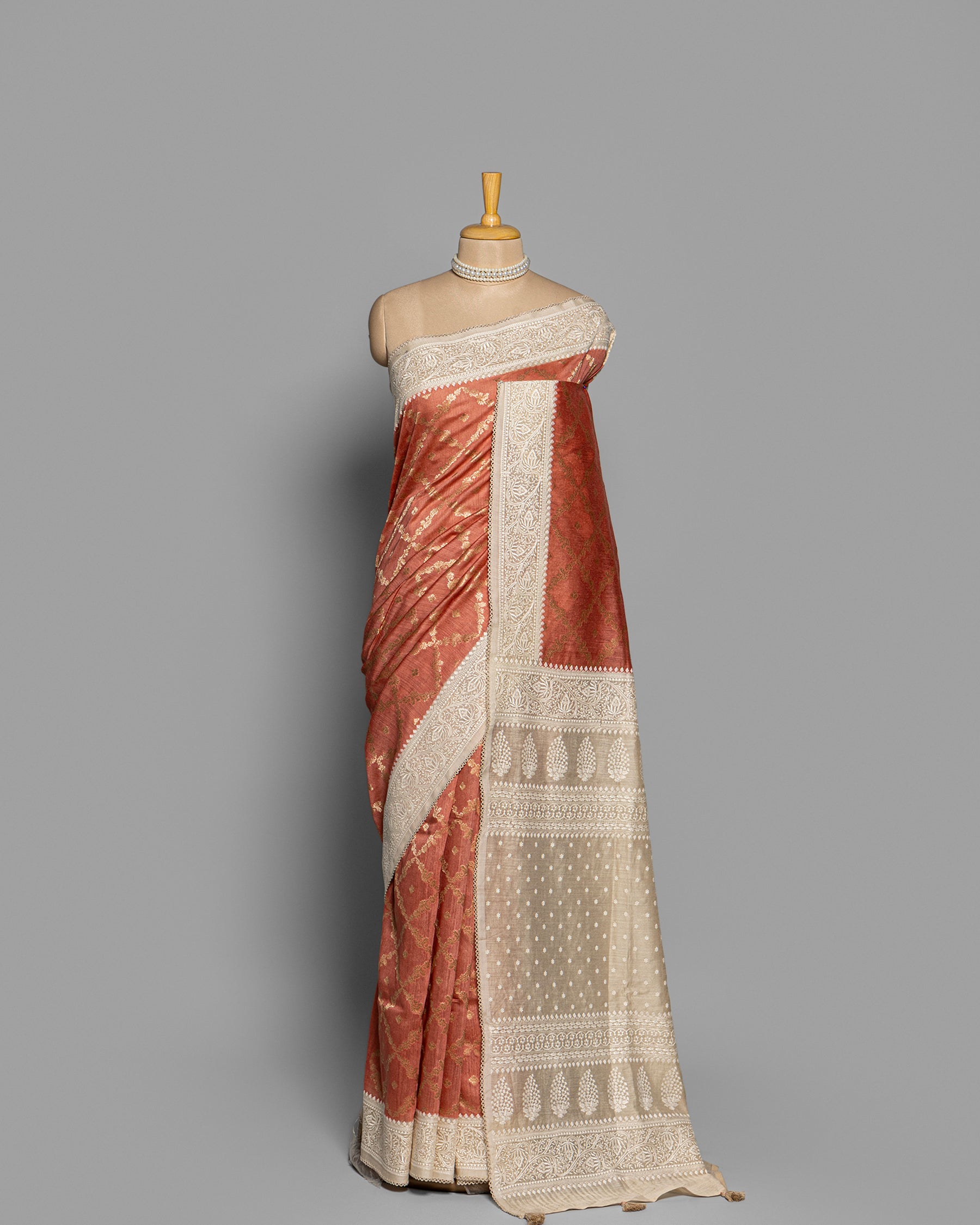 RUST ORANGE ORGANIC TUSSAR SAREE