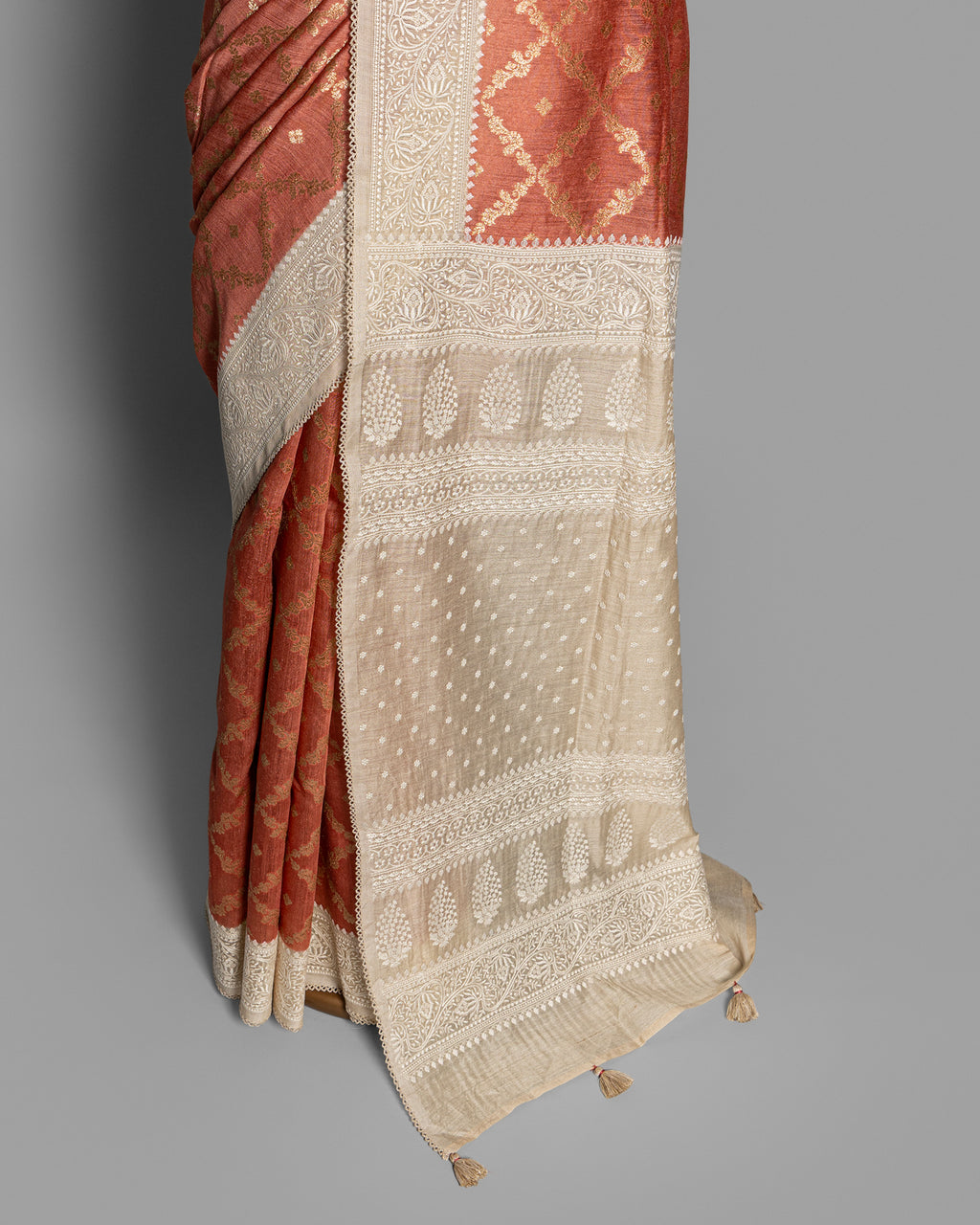 RUST ORANGE ORGANIC TUSSAR SAREE