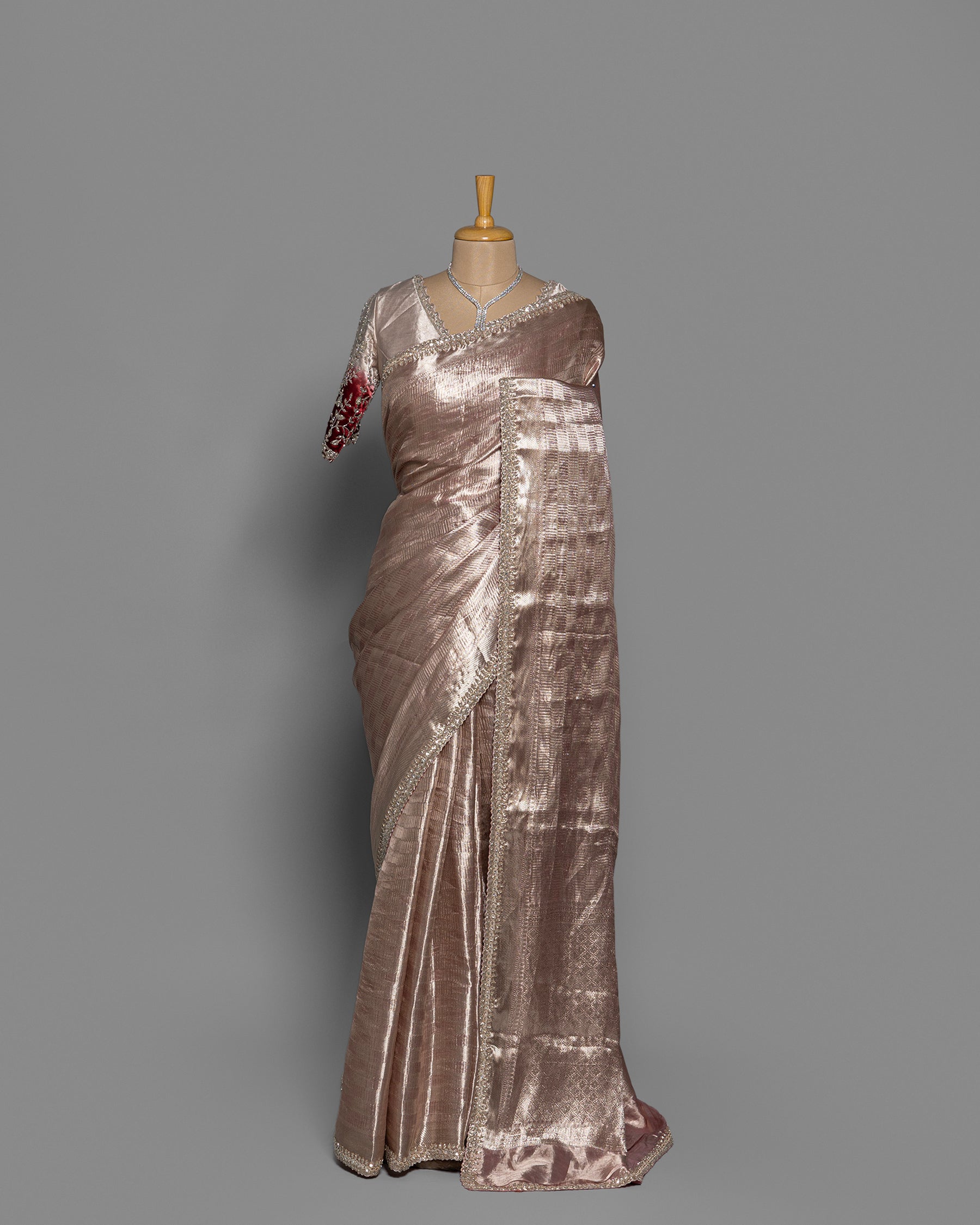 DUSTY MAUVE BANARASI TISSUE WITH ZARI BORDER SAREE