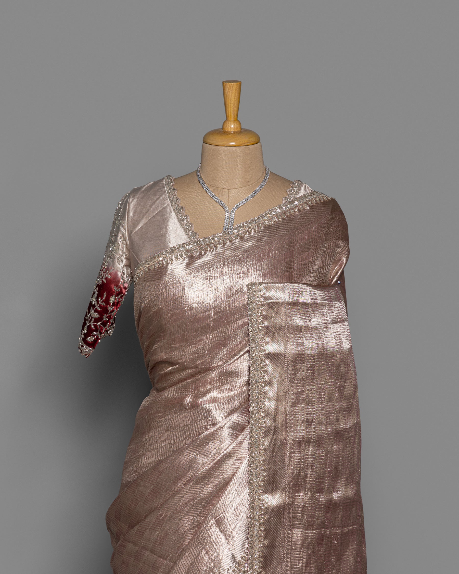 DUSTY MAUVE BANARASI TISSUE WITH ZARI BORDER SAREE