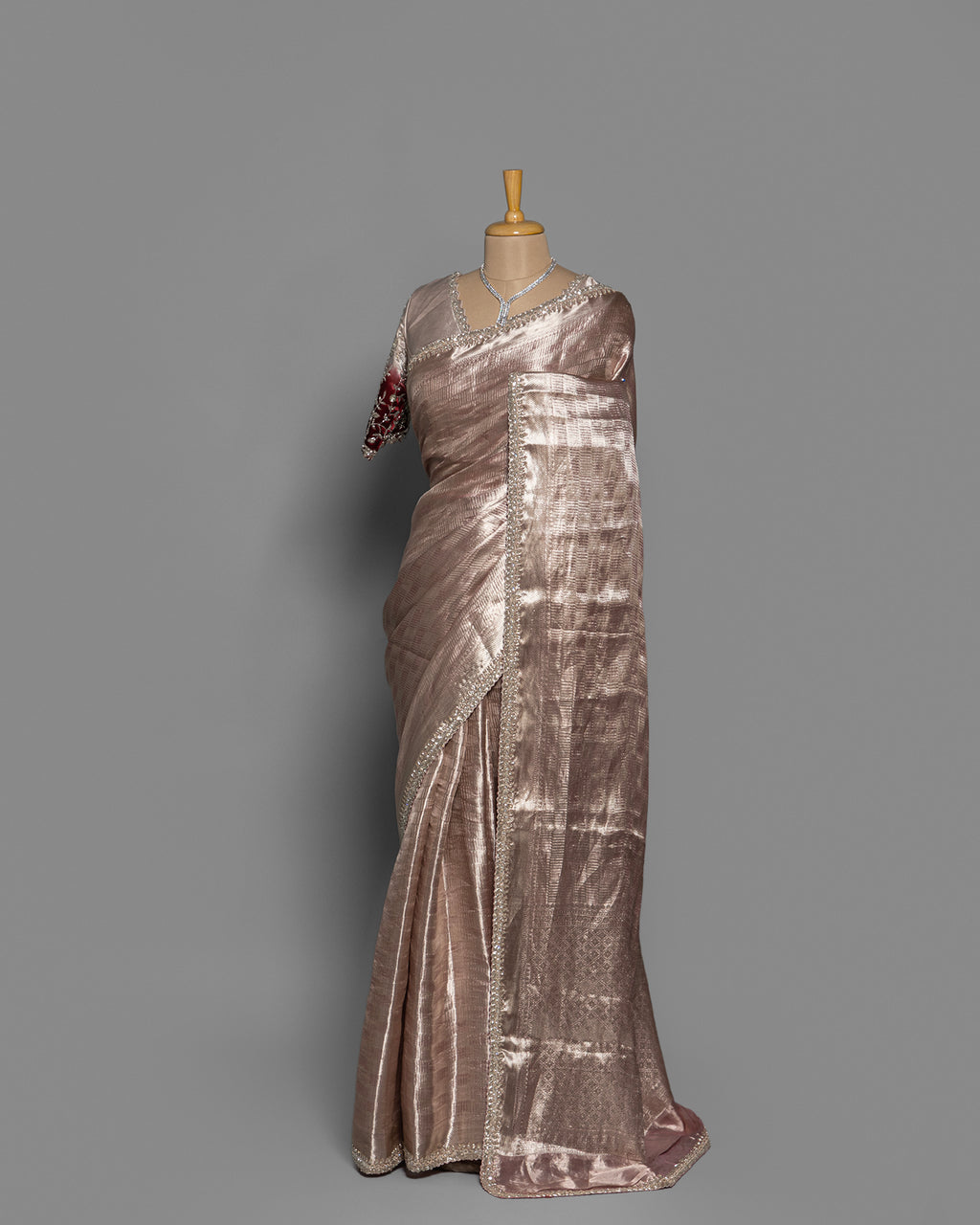 DUSTY MAUVE BANARASI TISSUE WITH ZARI BORDER SAREE
