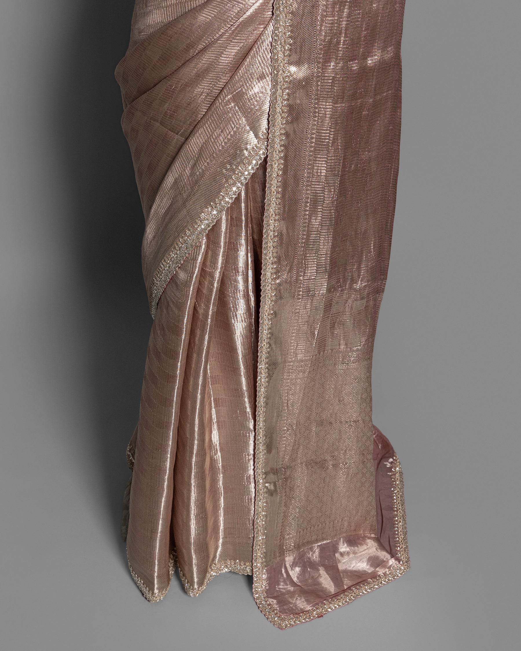 DUSTY MAUVE BANARASI TISSUE WITH ZARI BORDER SAREE