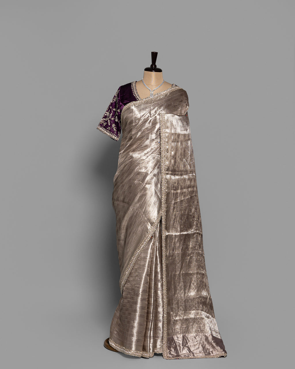 SILVER ROYAL PURPLE BANARASI TISSUE SAREE