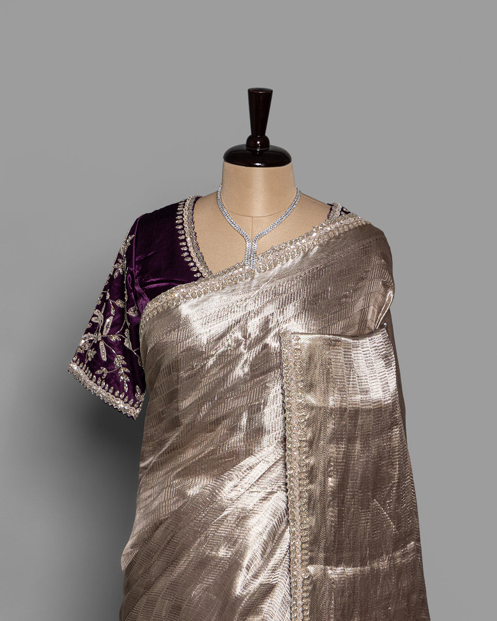 SILVER ROYAL PURPLE BANARASI TISSUE SAREE