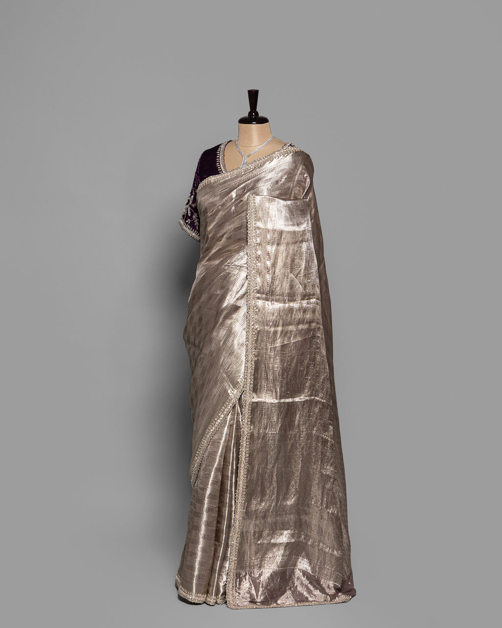 SILVER ROYAL PURPLE BANARASI TISSUE SAREE