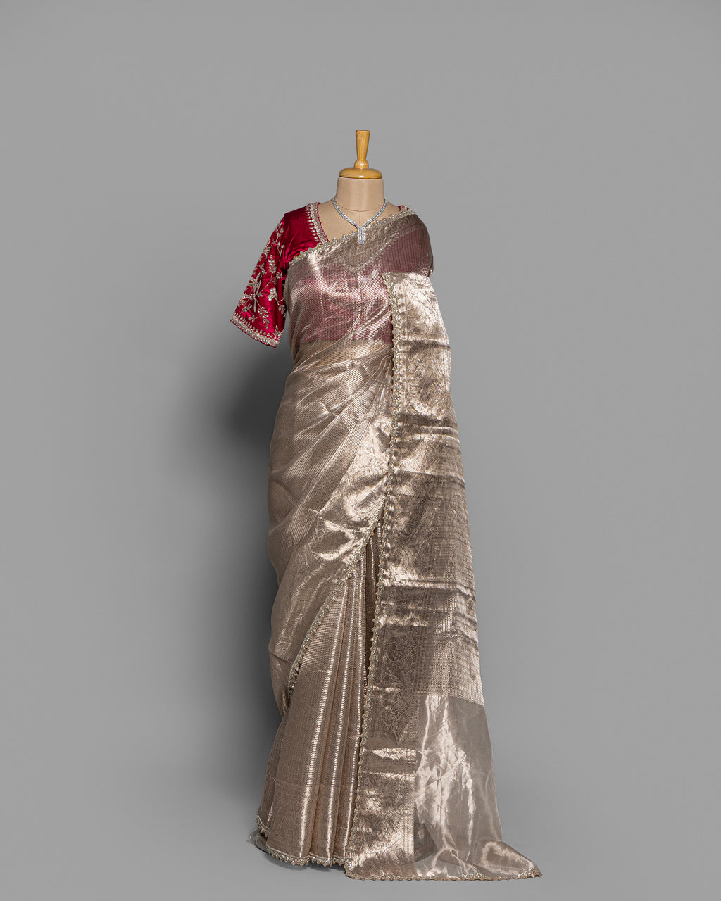 CHAMPAGNE GOLD WITH SILVER ZARI BANARASI TISSUE SAREE