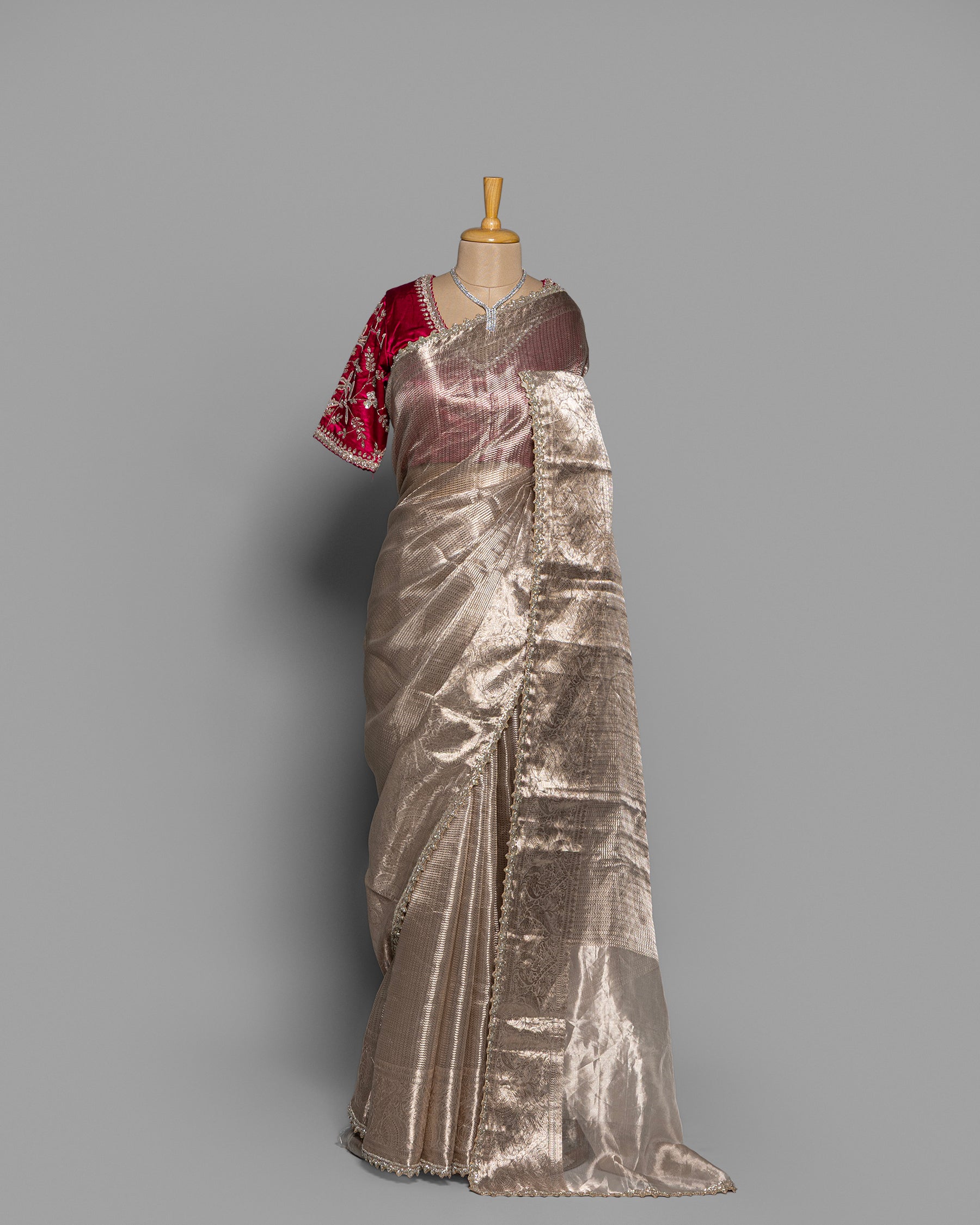 CHAMPAGNE GOLD WITH SILVER ZARI BANARASI TISSUE SAREE