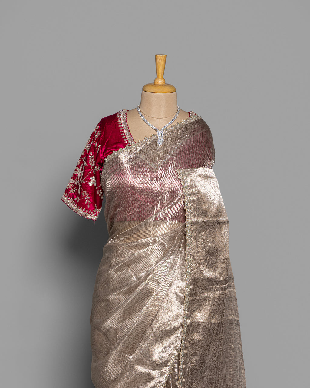 CHAMPAGNE GOLD WITH SILVER ZARI BANARASI TISSUE SAREE