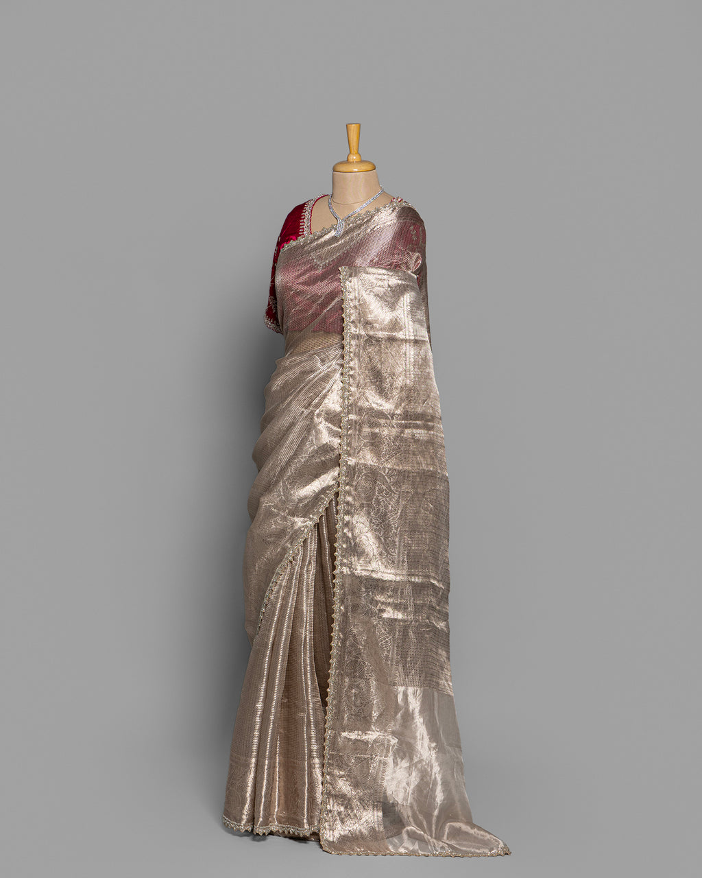 CHAMPAGNE GOLD WITH SILVER ZARI BANARASI TISSUE SAREE
