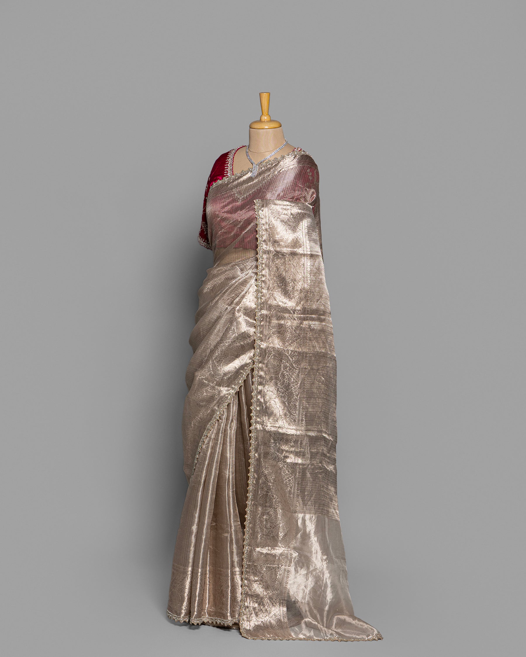 CHAMPAGNE GOLD WITH SILVER ZARI BANARASI TISSUE SAREE