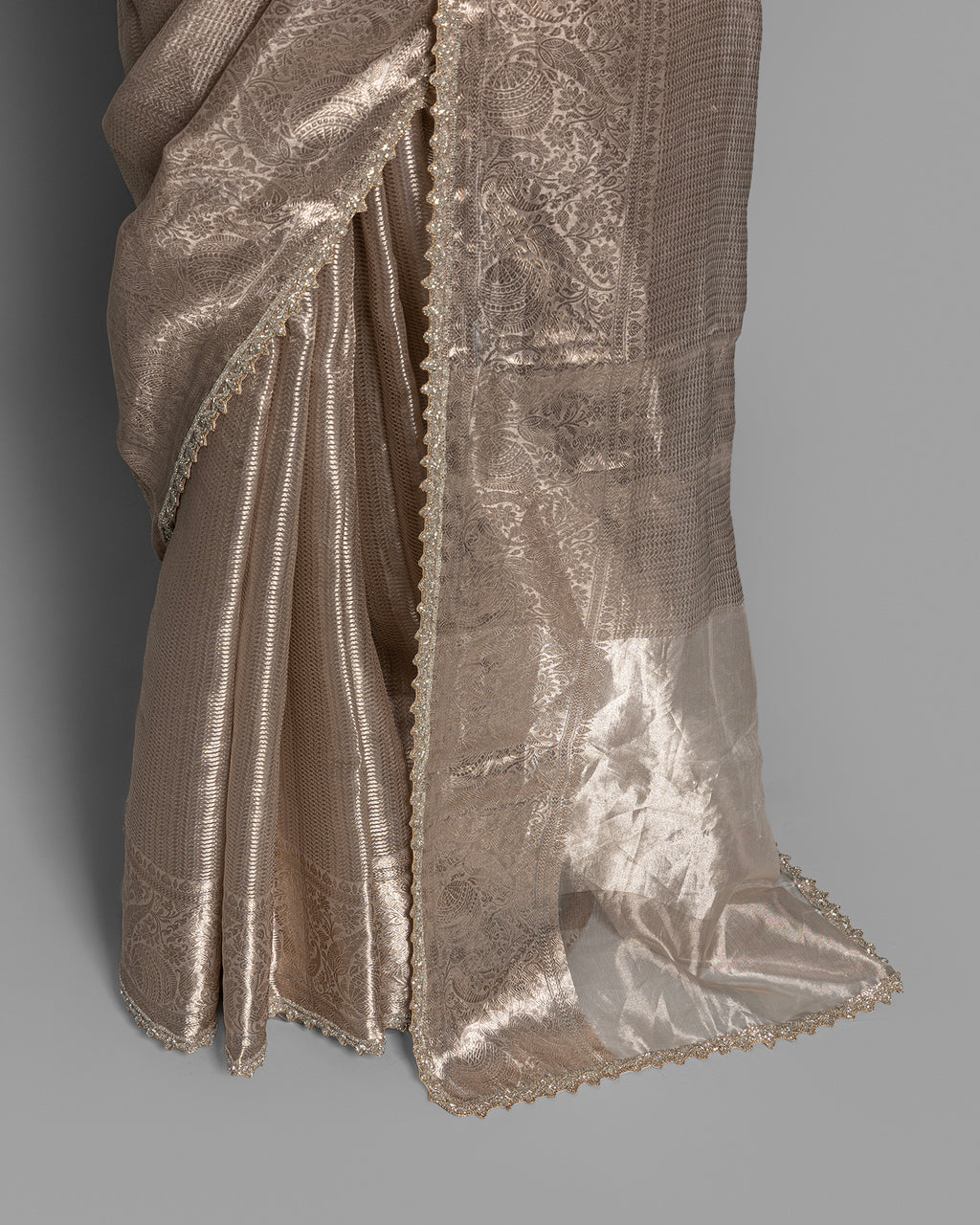 CHAMPAGNE GOLD WITH SILVER ZARI BANARASI TISSUE SAREE