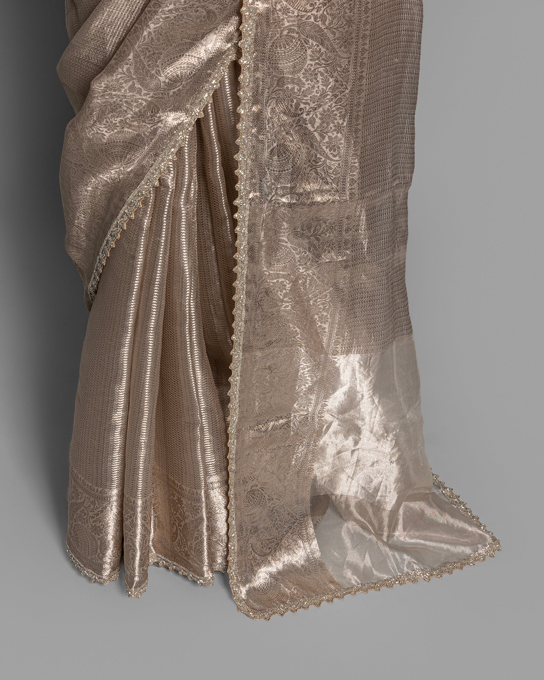CHAMPAGNE GOLD WITH SILVER ZARI BANARASI TISSUE SAREE