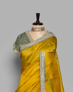 MUSTARD DESIGNER ORGANZA SAREE WITH HAND EMBELLISHMENTS