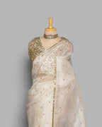 IVORY DESIGNER ORGANZA SAREE WITH SEQUIN & PEARL WORK