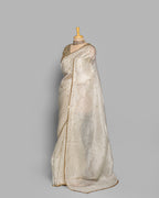 IVORY DESIGNER ORGANZA SAREE WITH SEQUIN & PEARL WORK