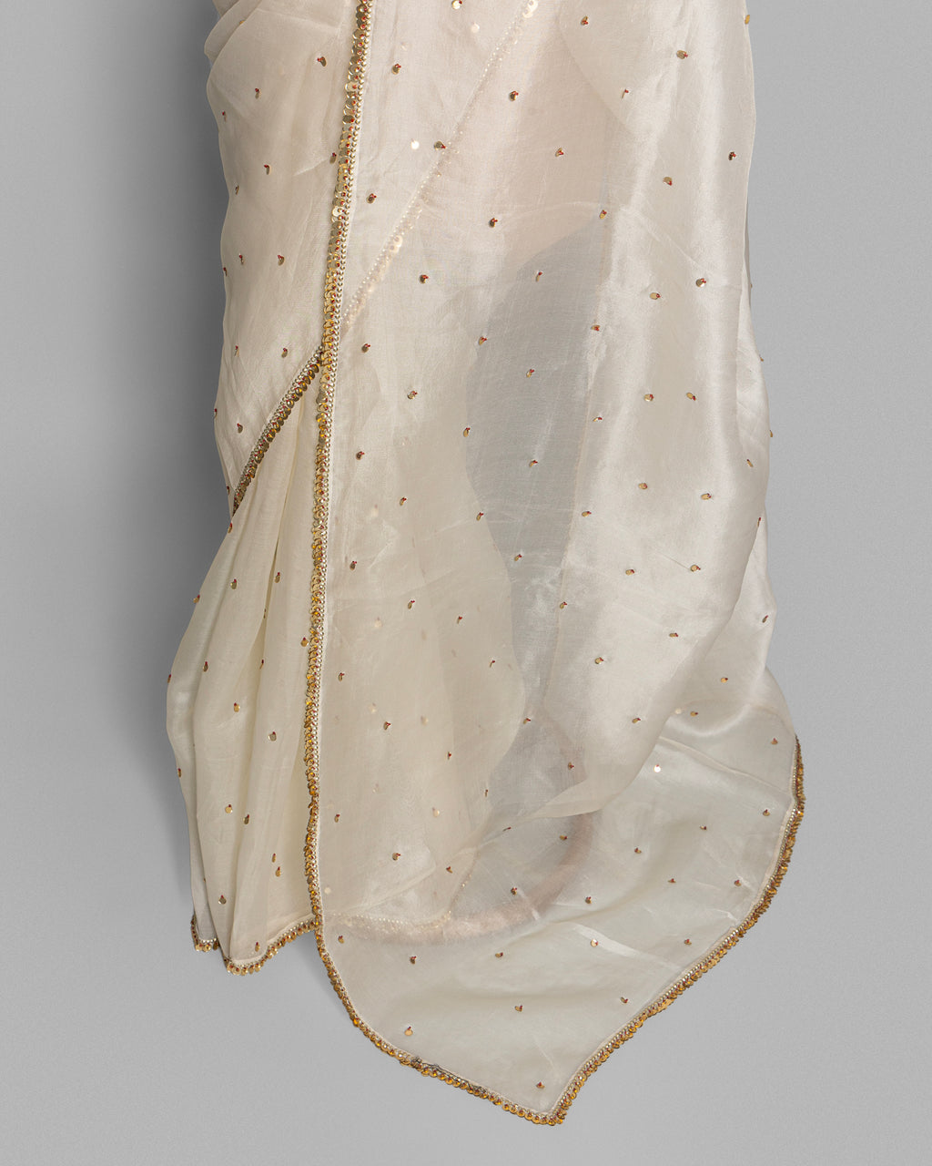 IVORY DESIGNER ORGANZA SAREE WITH SEQUIN & PEARL WORK
