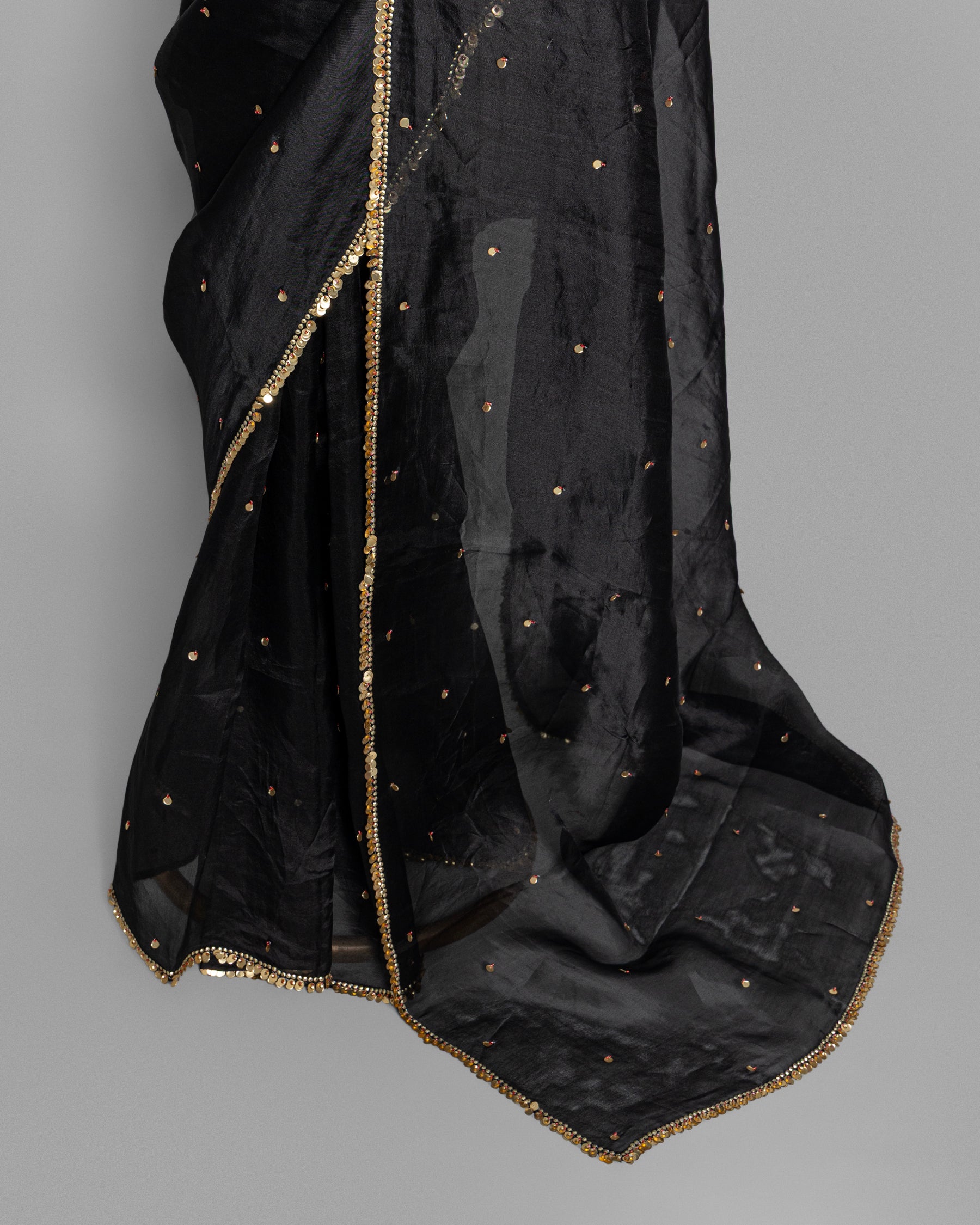 EBONY DESIGNER ORGANZA SAREE WITH SEQUIN & PEARL WORK