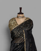 EBONY DESIGNER ORGANZA SAREE WITH SEQUIN & PEARL WORK